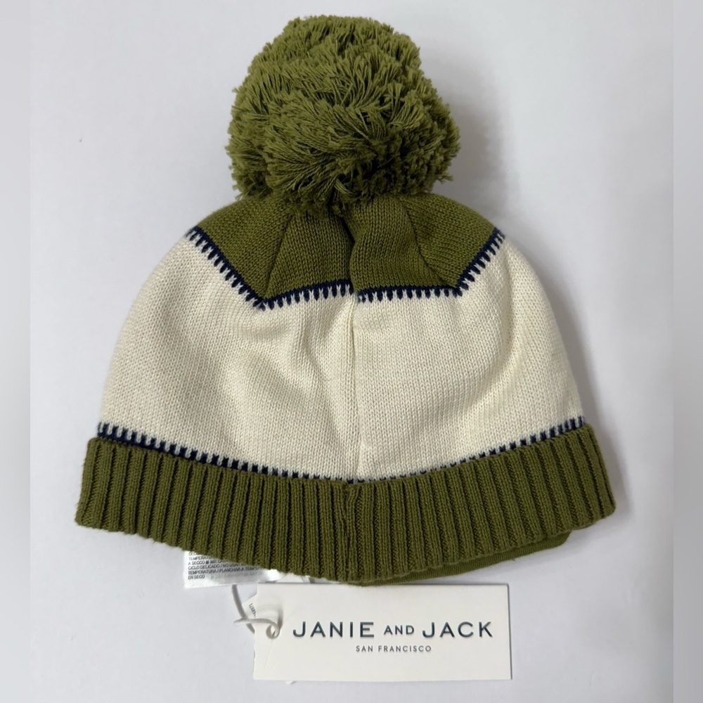 *** SOLD*** Janie and Jack Horse Green and Cream Pom Beanie - Picture 4 of 5